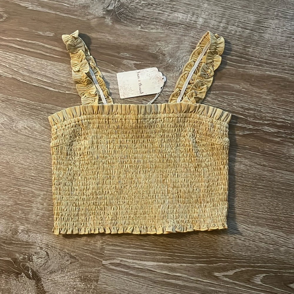 Hem & Thread NWT Yellow Smocked Ruffled Crop Top size S